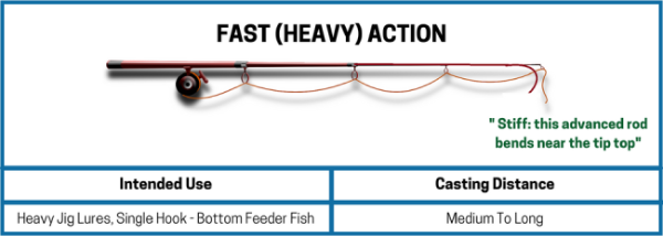 Diagram of a fishing rod explaining fast action or bending at the tip-top