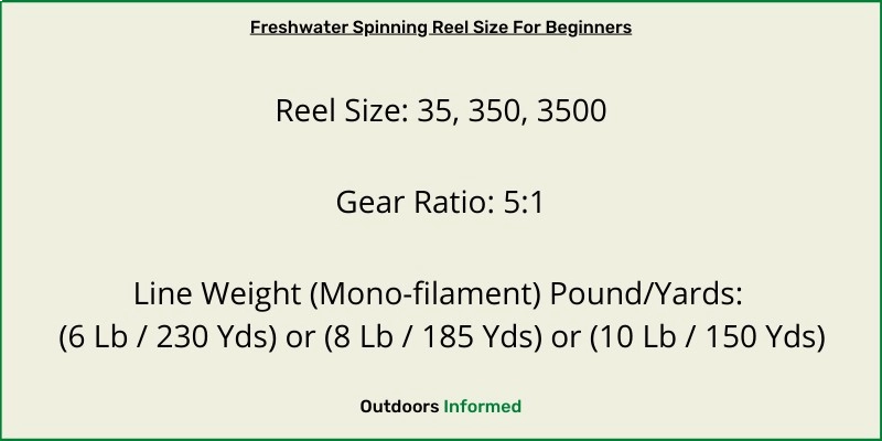 beige and black label showing an example reel spec: reel size, gear ration and line weight